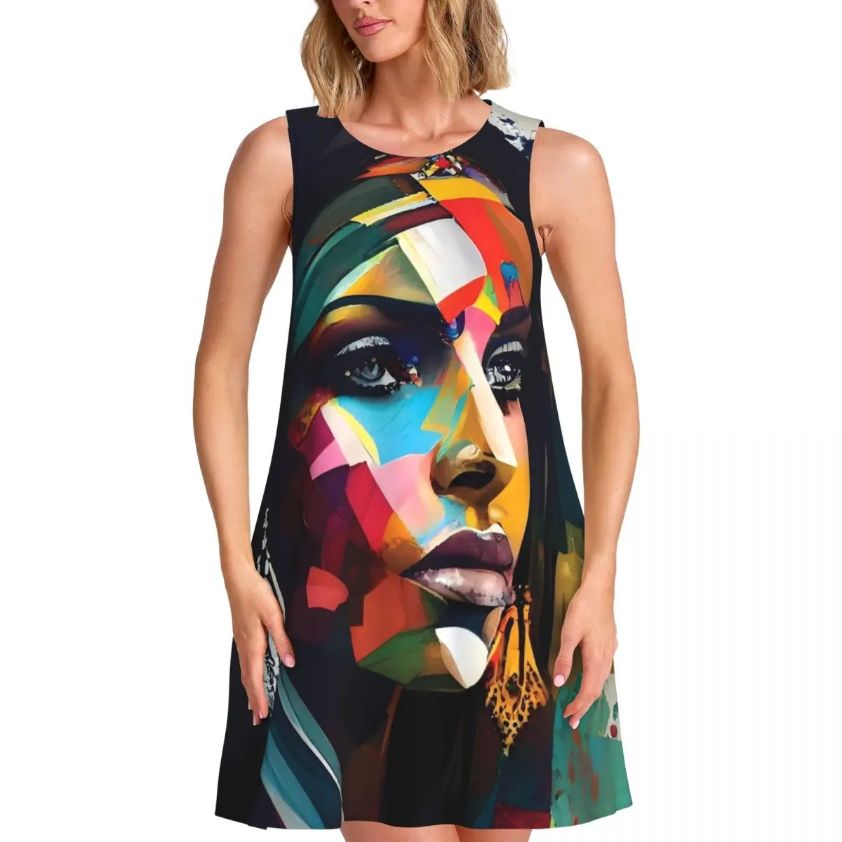 Character Lady Casual Dress Beautiful Abstract Woman Street Wear Dresses Daily Beach Dress Hot Sleeveless Clothes Plus Size 3XL