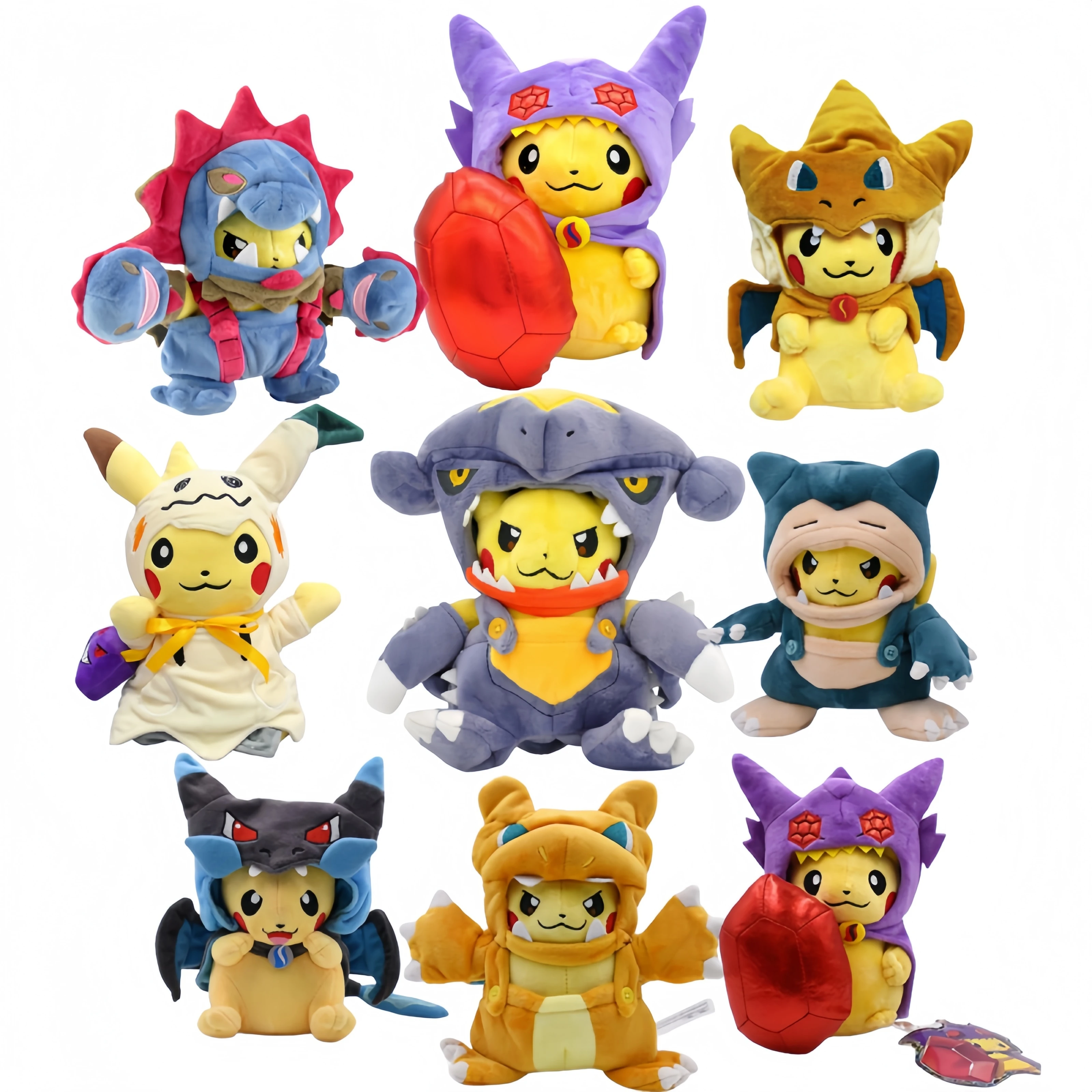 Pokemon Pikachu Cosplay juguete Charizard Snorlax Garchomp Tyranitar Hydreigon Anime Eevee Lapras Peluche Morpeko Peluche muñeca