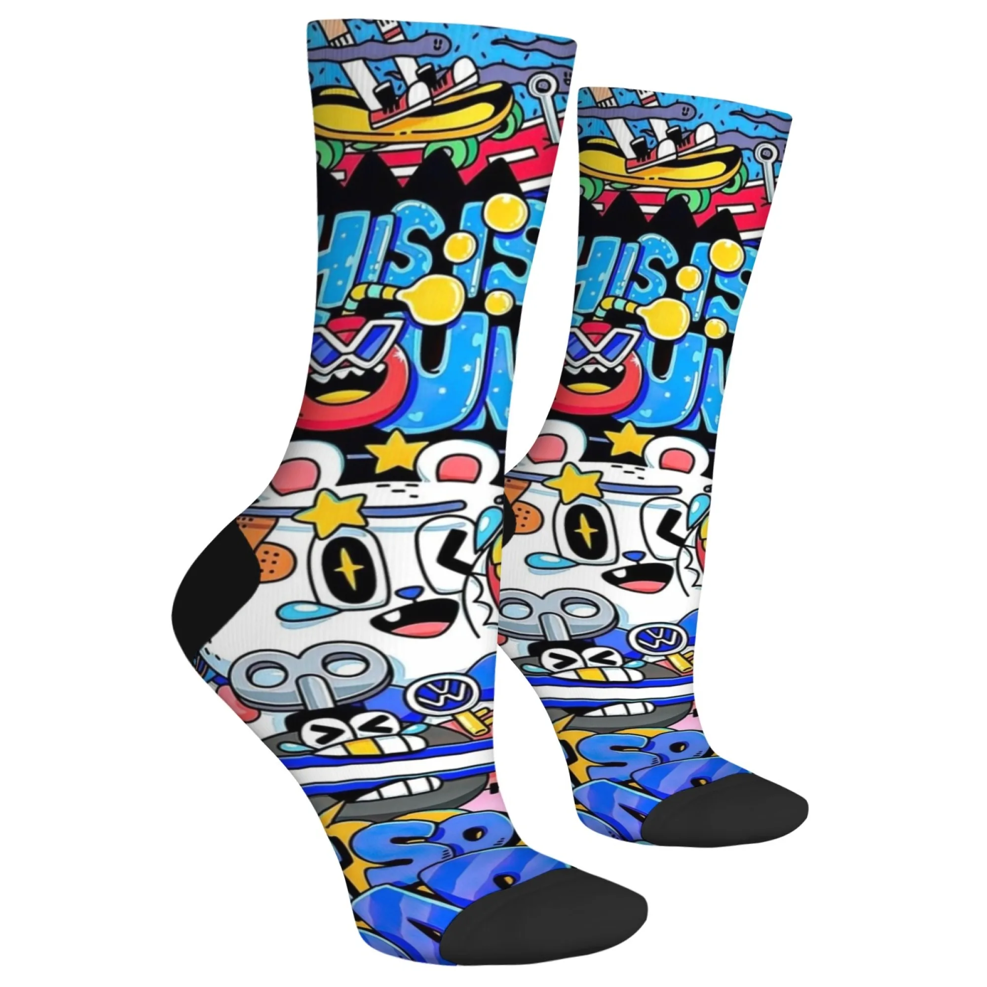 1 Pair Harajuku Vintage Style Novelty Mouse Cartoon Pattern Men Crew Socks Comfy & Breathable Trendy Printed Crazy Funny Gifts