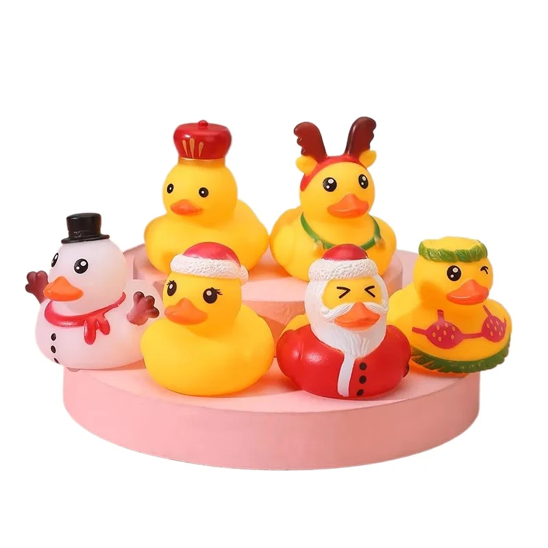 6 Pcs Car Ornaments Squeeze Rubber Ducks Yellow Duck Car Dashboard Decorations for Winter Cars Home Office Decor