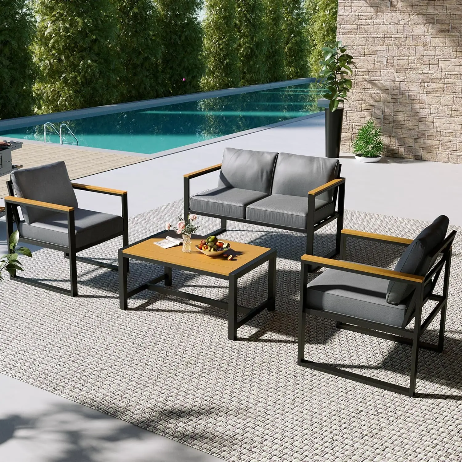 

4-Piece All-Weather Patio Set with Coffee Table, Durable Metal Frame and Thick Cushions for Outdoor Spaces