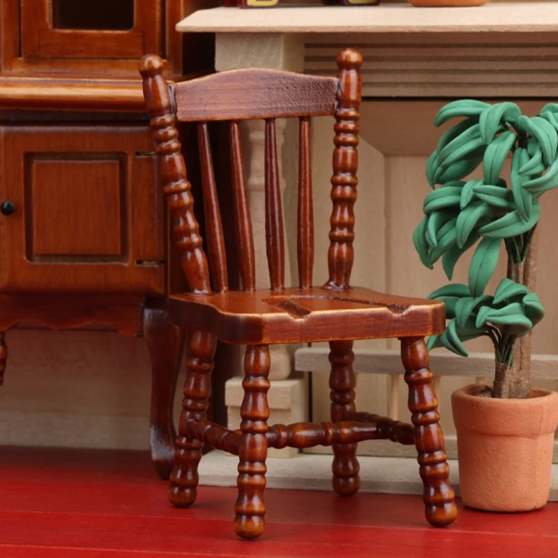 

1:12 Scale Dollhouse Miniature Vintage Wooden Chair Model Mini Doll House Kitchen Living Room Scene Wood Mini Dining Chair Decor