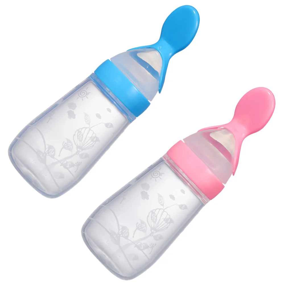 

2Pcs Baby Feeding Bottles 125Ml Rice Cereal Spoon Bottles Silicone Feeders Easy Transition Liquid Solid High Temperature