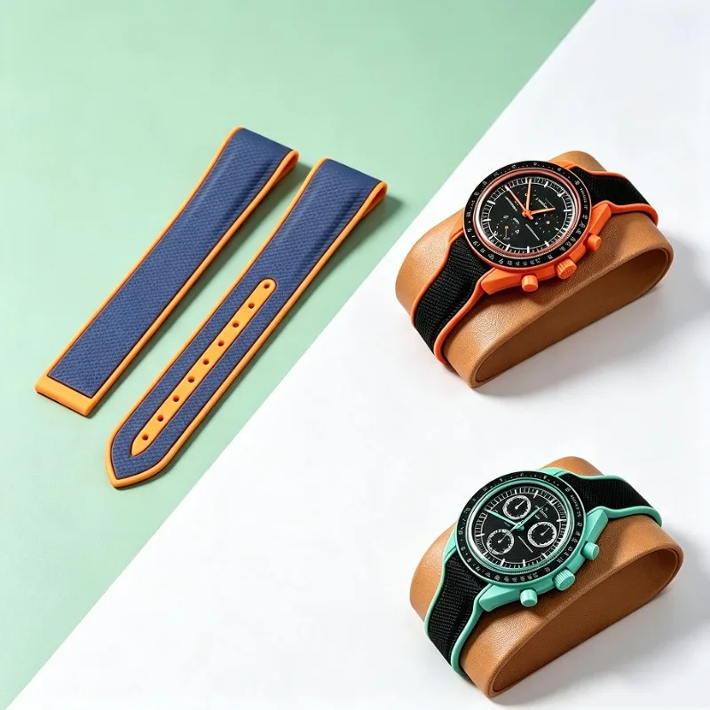 20mm Two‑Tone Rubber Watch Strap, Compatible with Omega x Swatch MoonSwatch Replacement Accessory