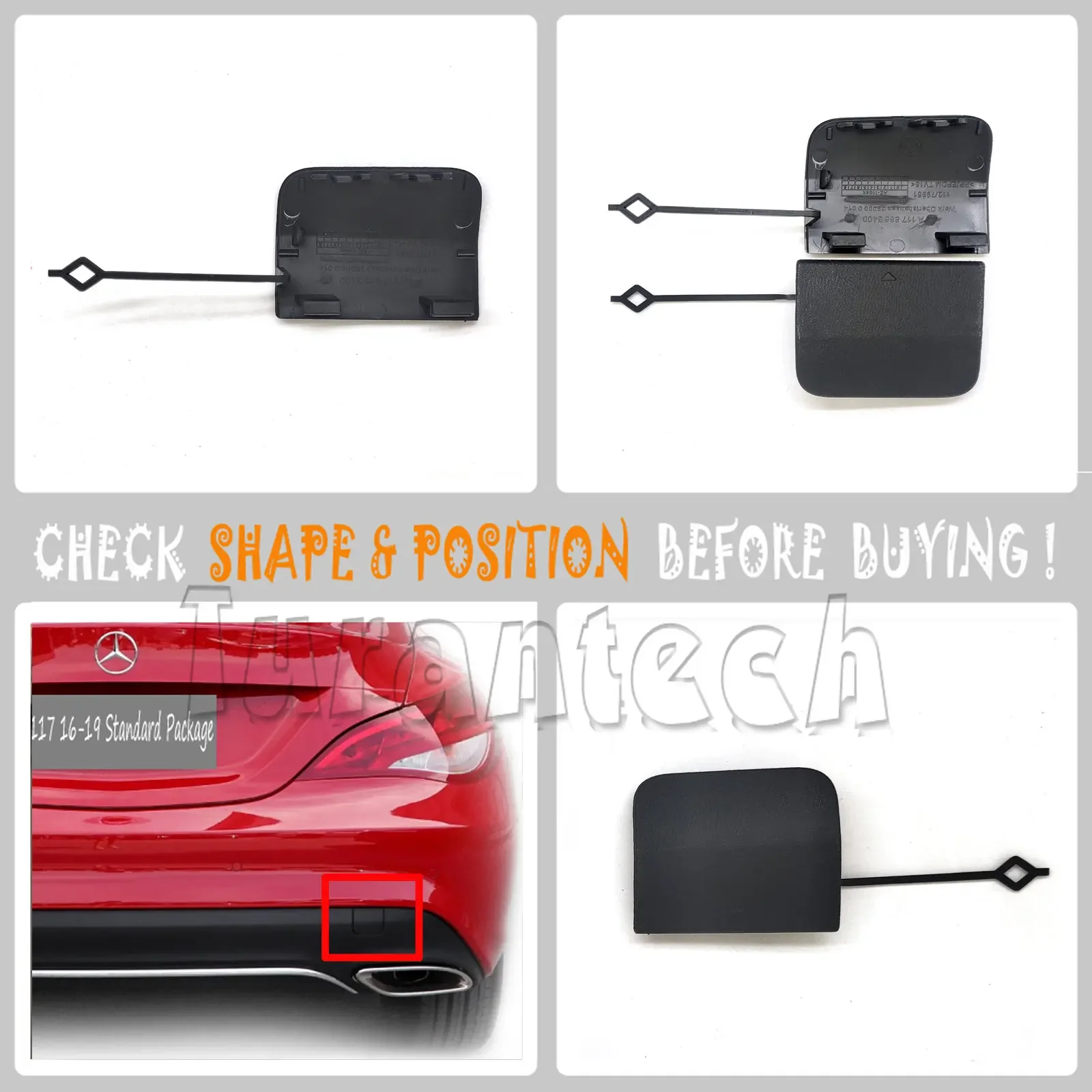 For 16-19 Mercedes CLA W117 Coupe C117 CLA180 CLA200 CLA220 CLA250 REAR TOW COVER Hook Eye bumper Cap 1178853400