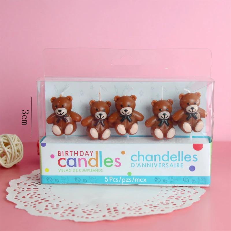 Heißer Verkauf 5PCS Liebe Kleine Bär Alles Gute Zum Geburtstag Kuchen Kerze kinder Krawatte Brief Bär Party Cartoon Kuchen Dekoration – Detail 6