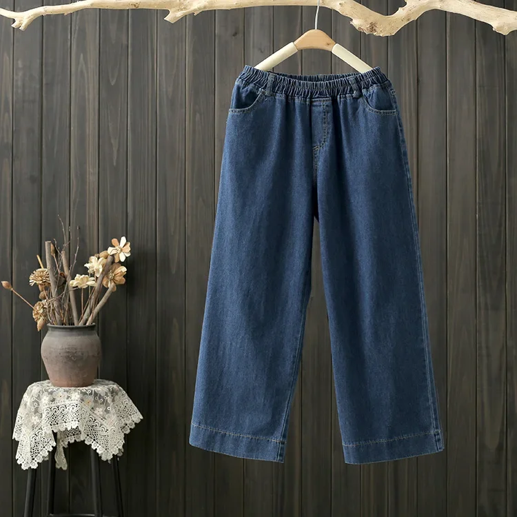 Dżinsy z prostymi nogawkami i wysokim stanem Plus Size Damskie luźne spodnie wyszczuplające z szerokimi nogawkami Wygodna elastyczna talia Wiosna Lato