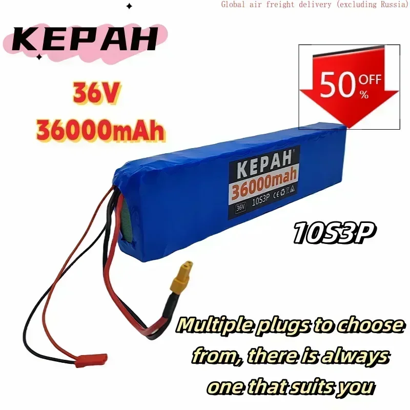 10S3P, 36V, 36Ah, bateria de lítio recarregável 18650 de grande capacidade, adequada para scooters elétricos, bicicletas elétricas, etc.