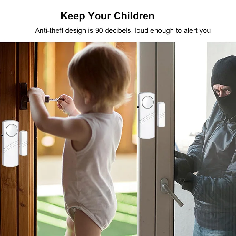 AA08-4PCS Alarma de seguridad para puerta y ventana, alarma antirrobo inalámbrica para puerta y ventana, alarmas de timbre para ventana de oficina, piscina, duradera, fácil de usar