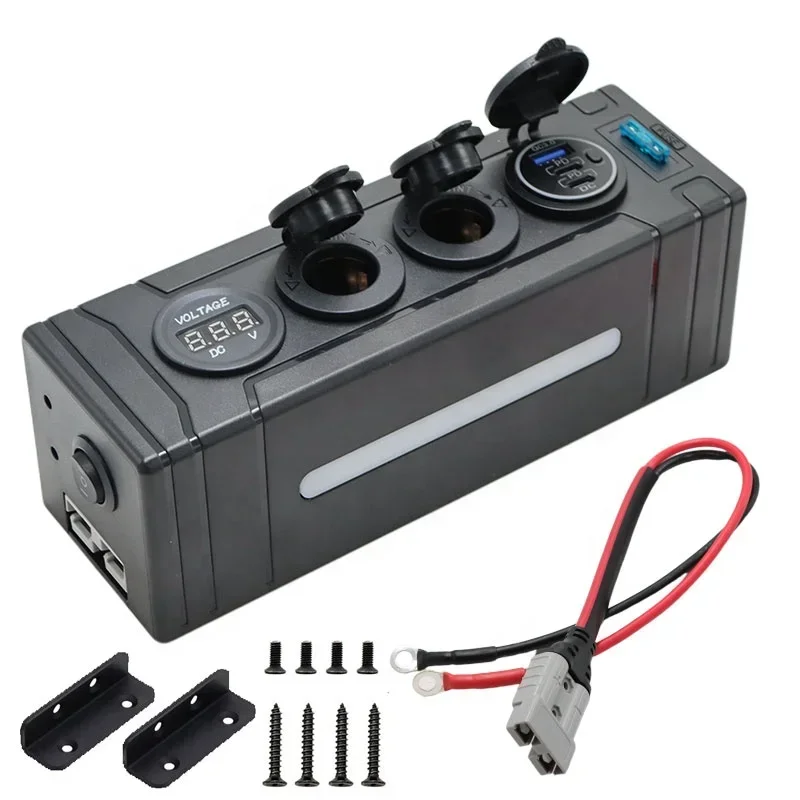 24V 50A RV Electrical Control Multi-function Box IP65 Cigarette Lighter USB Power Switch Circuit Breaker