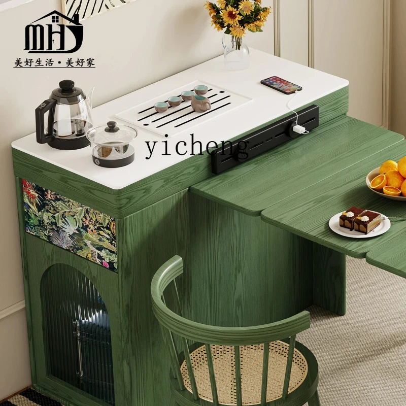 retractable dining table Solid wood island dining table Integrated folding dining  Multifunctional tea table