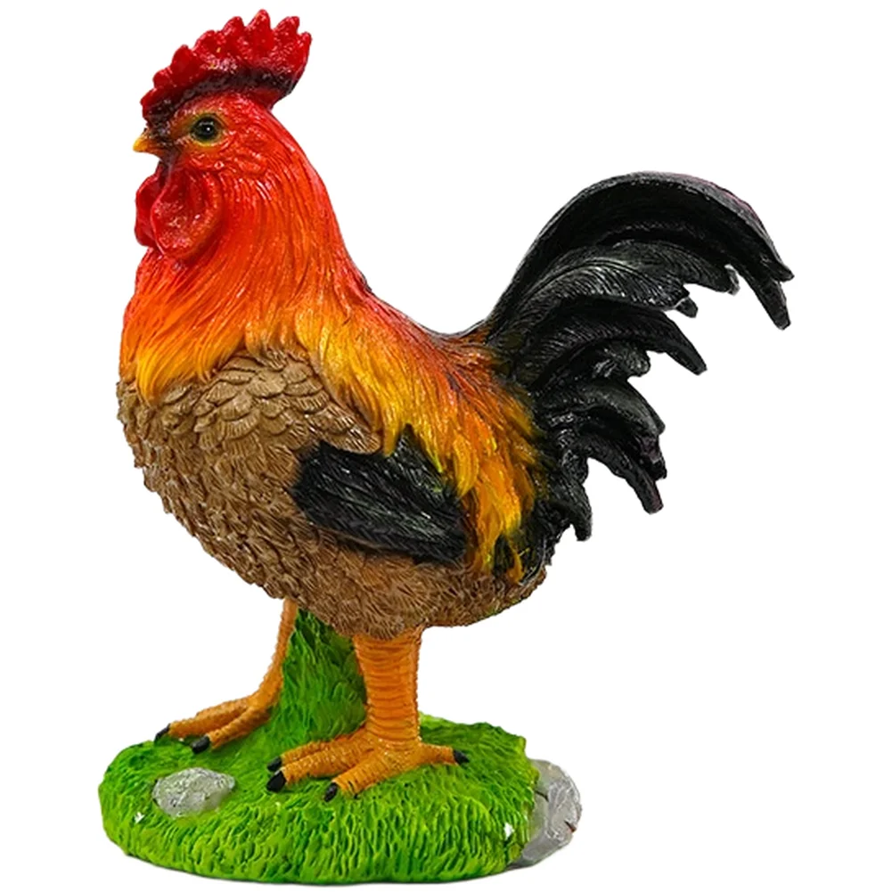Hand painted resin rooster figurine for farmhouse garden decor outdoor sculpture synthetic weather resistant decoration