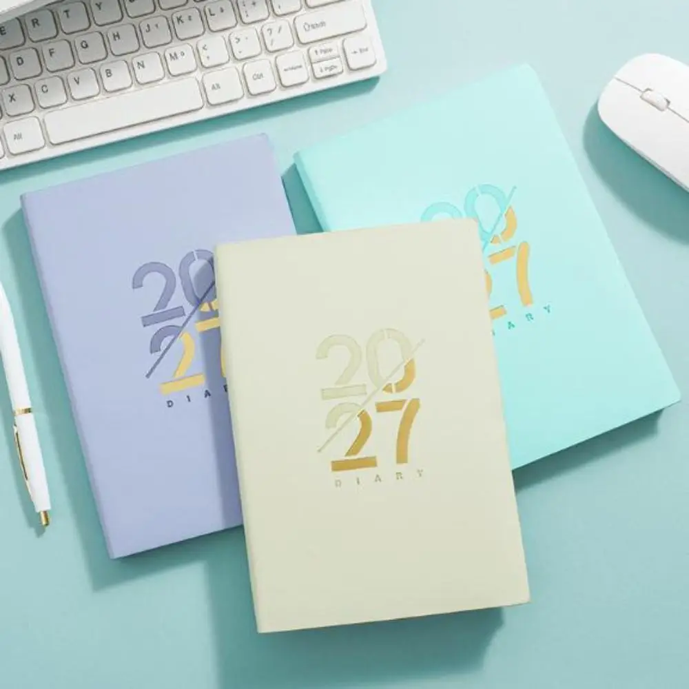 English 2027 Schedule Planner Notepad Wear-resistant 12 Months A5 Agenda Planning Notebook Efficiency Leather Cover