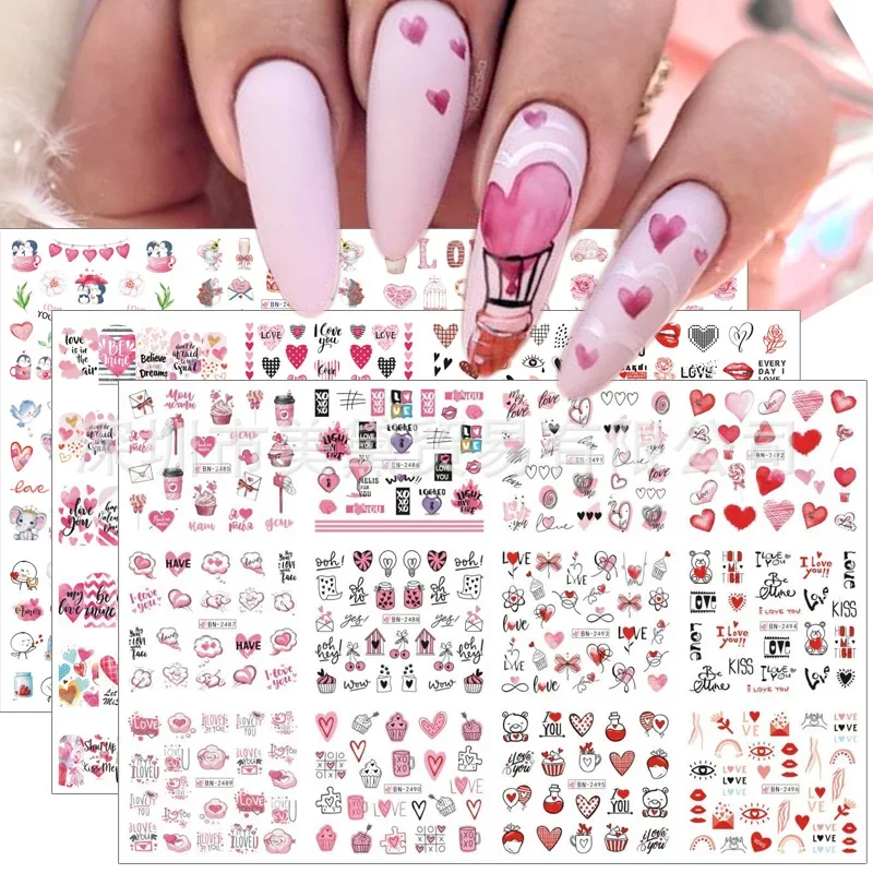 Mixed Nail Art Sticker Set, Amor, lábios, Letras, Graffiti, Folhas, Abstrato, Rosto Padrão, Manicure, Decorativo, 12Designs