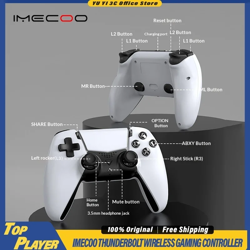 

IMECOO Thunderbolt Wireless Gaming Controller Design for PS5 PC iOS 1000mAh Long Life Battery Hall Joystick Linear Trigger