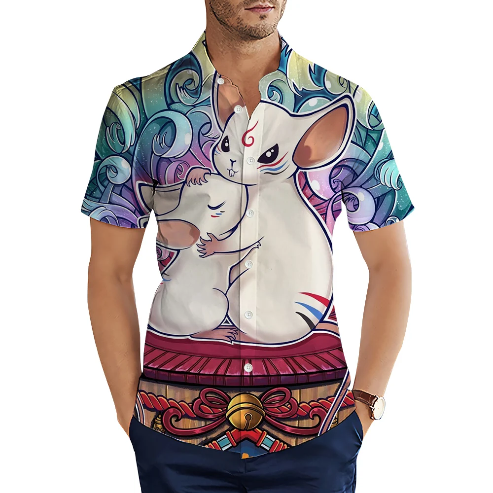 HX Ukiyo-e Camisas Japón Moda Bosque Alce Onda Arte 3D Impreso Camisa Casual para Hombres Tops de Manga Corta Camisa Hawaiana Camisas