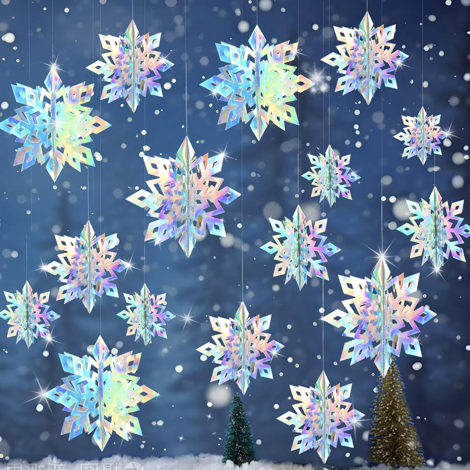 12Pcs Christmas Snowflake Decorations Xmas Laser 3D Iridescent Snowflakes for Xtmas Winter Wonderland Snow Birthday Party Decor