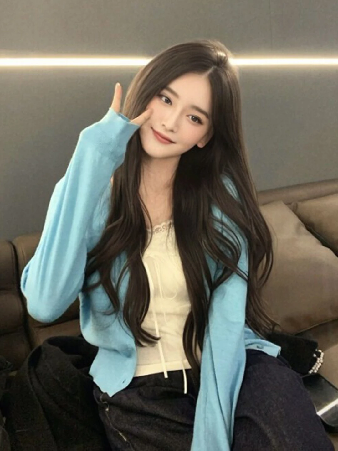 

Gentle Style Two-Piece Set Sweater And Halter Top Spring Fashion Women's Clothing Cotton Blend Long Sleeve V-Neck Midi Waist