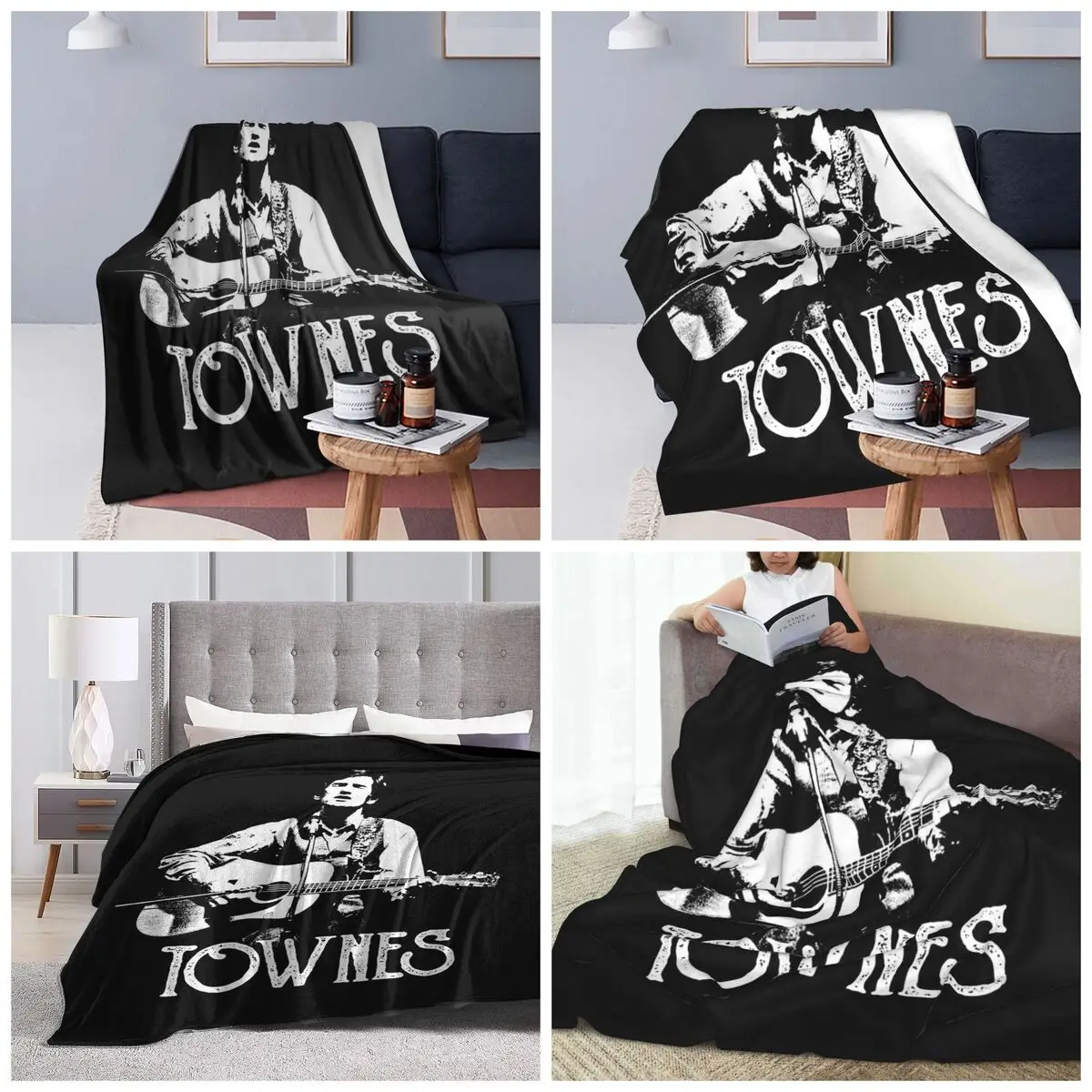 Townes Van Zandt - White Stencil Zipped Blankets Soft Warm Flannel Throw Blanket Plush for Bed Travel Home Couch