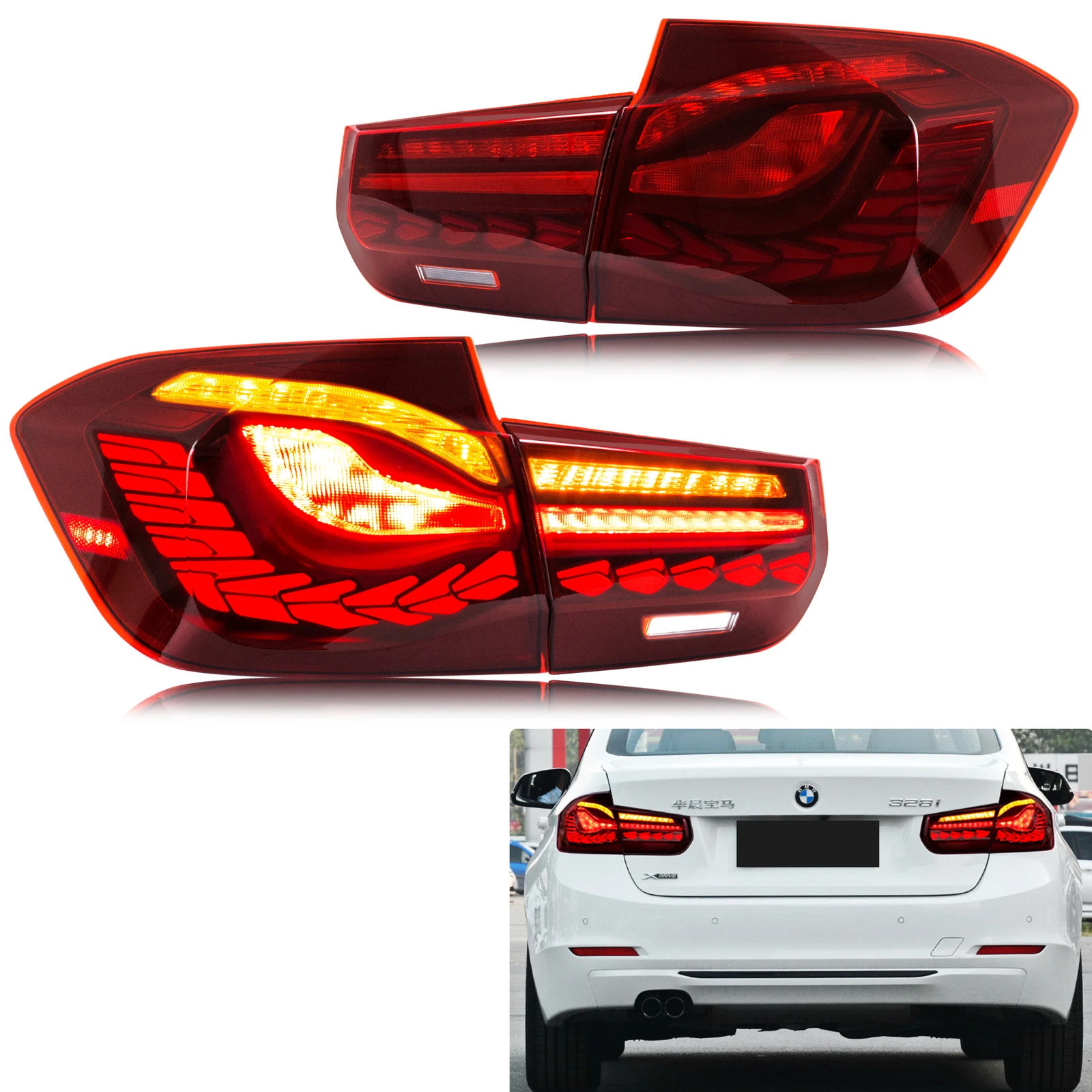 Luci Posteriori LED GTS per BMW Serie 3 F30 F80 M3 Berlina 2011-2018, Indicatori di Direzione Sequenziali, Gruppo Fanali Posteriori Rossi [Non Compatibile con F31]
