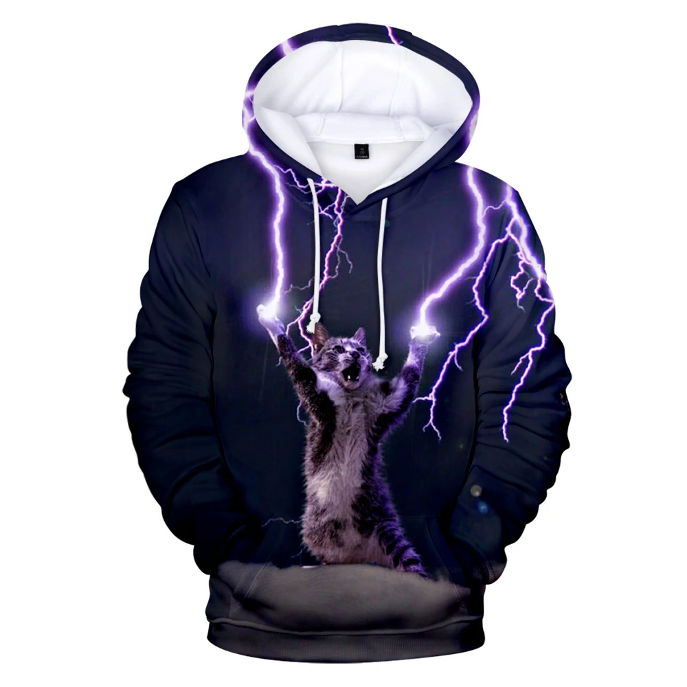 

Boy girls Clothes 3D Print Lightning Cat Hoodies Sweatshirt Men women College Hip Hop Oversized Thunder Sweatshirt child Clothes