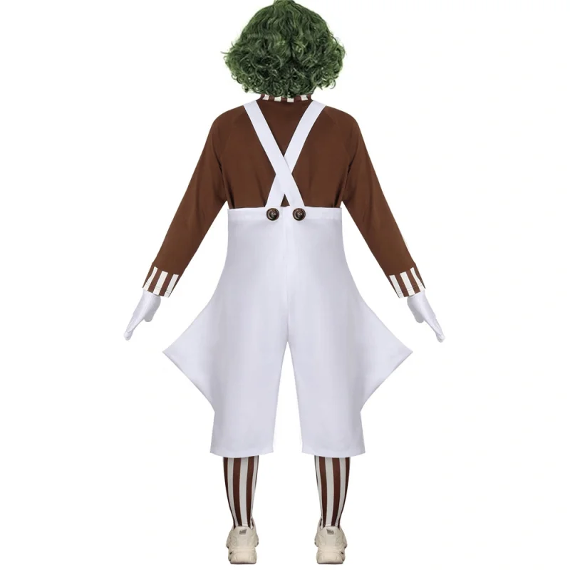 Kids Oompa Loompa Cosplay Costume Willy Chocolate Factory Worker Uniform Top Overalls Children Halloween Party Group Outfits