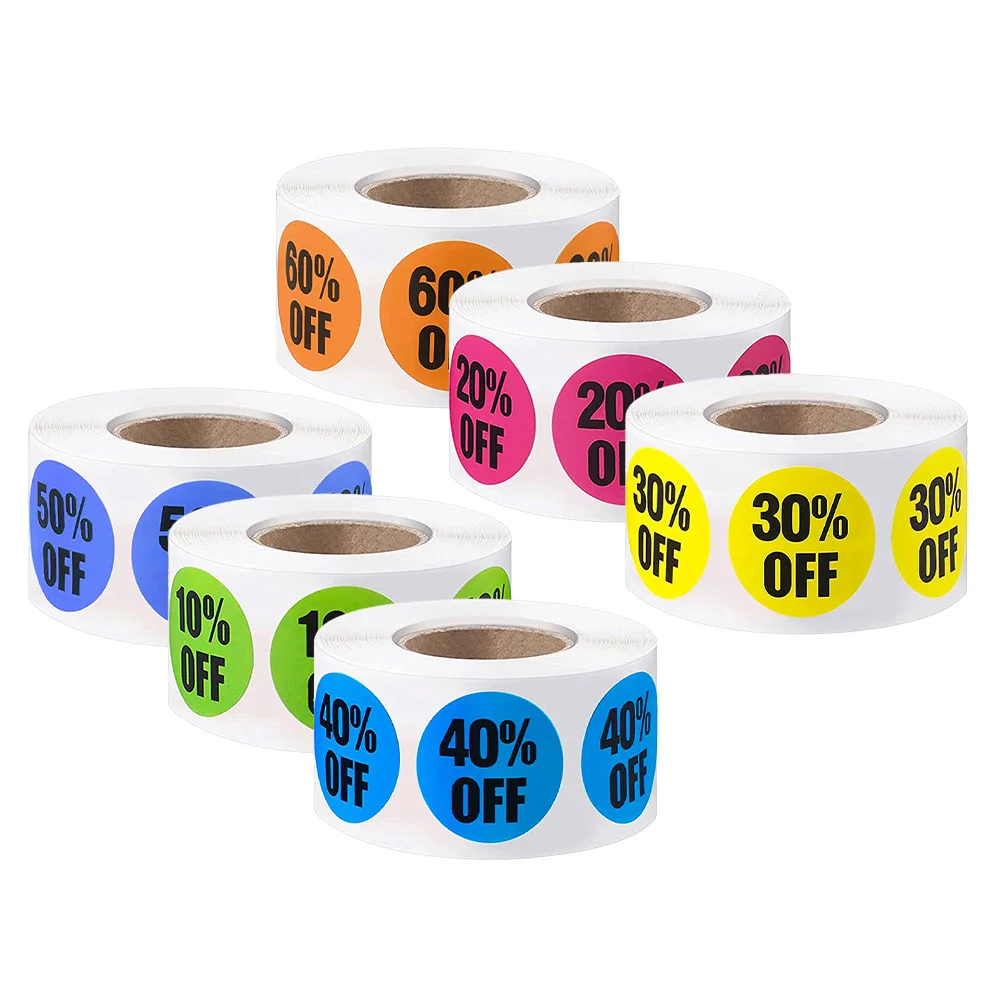 

3000pcs 6 Rolls 1 Inch Multicolored Adhesive Stickers Waterproof For Retail Store Clearance Garage Sale