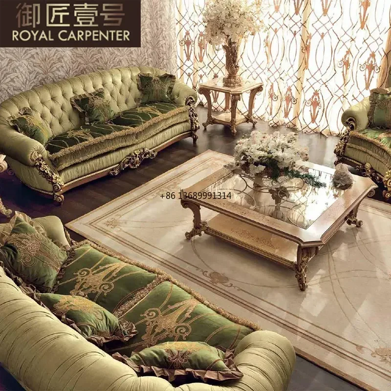 

Villa living room furniture Luxury solid wood carved sofa combination Simple large household fabric three-dimensional sofa