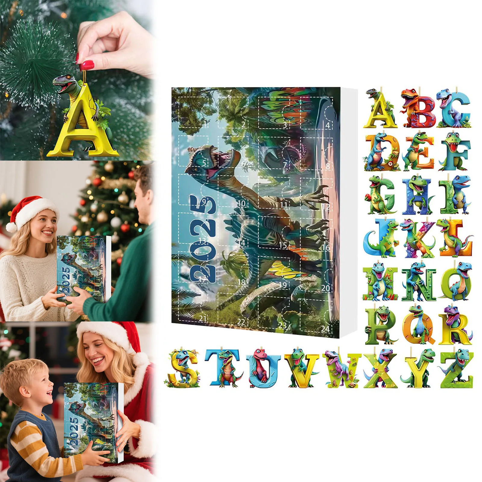 Christmas Decorations toys 2025 fashion Dinosaur Letter Pendants Christmas Countdown Calendar Glass hanging decoration for home