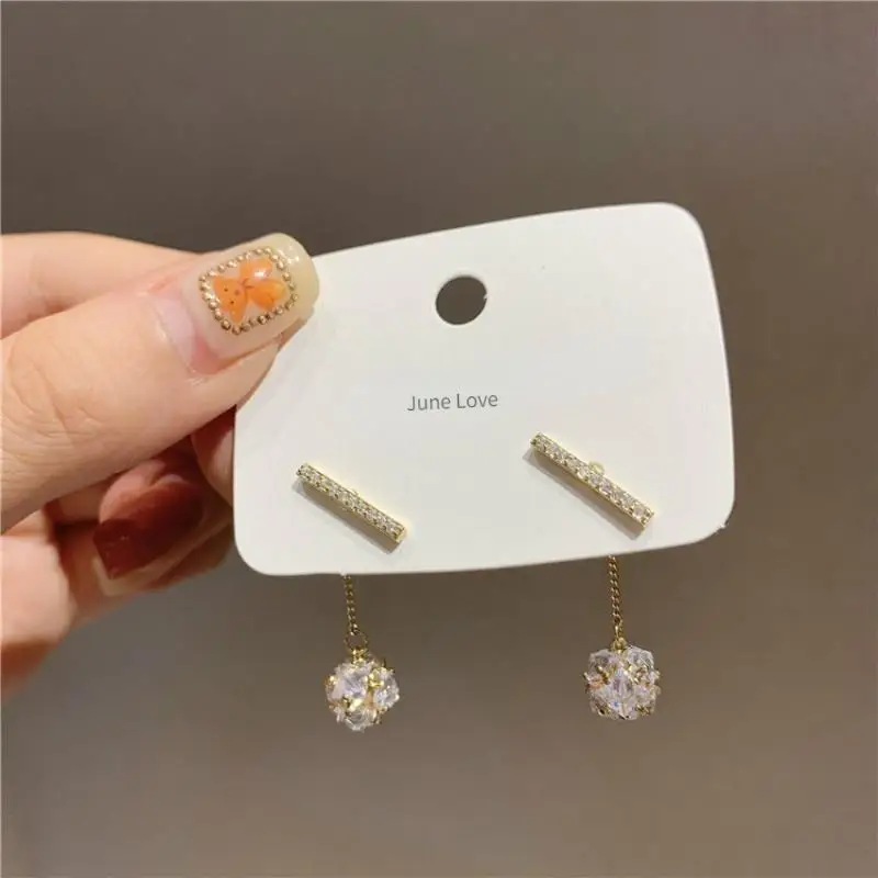 New Arrival Trendy Crystal Tassel Crystal Ball  Dangle Earrings For Women Fashion Water Drop Metal Jewelry Pendiente