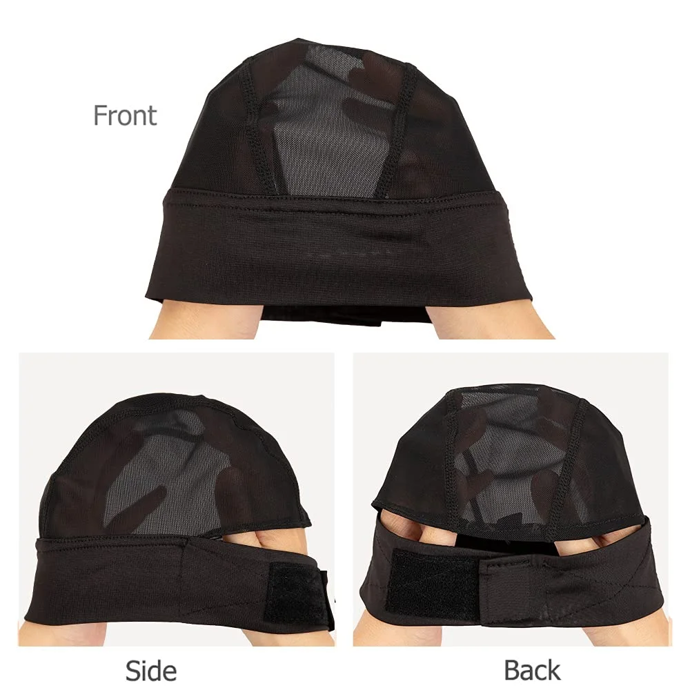 Gorro con diadema de 3 unids/lote para hacer pelucas, gorra de agarre ajustable, gorra de cúpula de malla, Red de pelo estirable para hombres y mujeres, bricolaje, negro