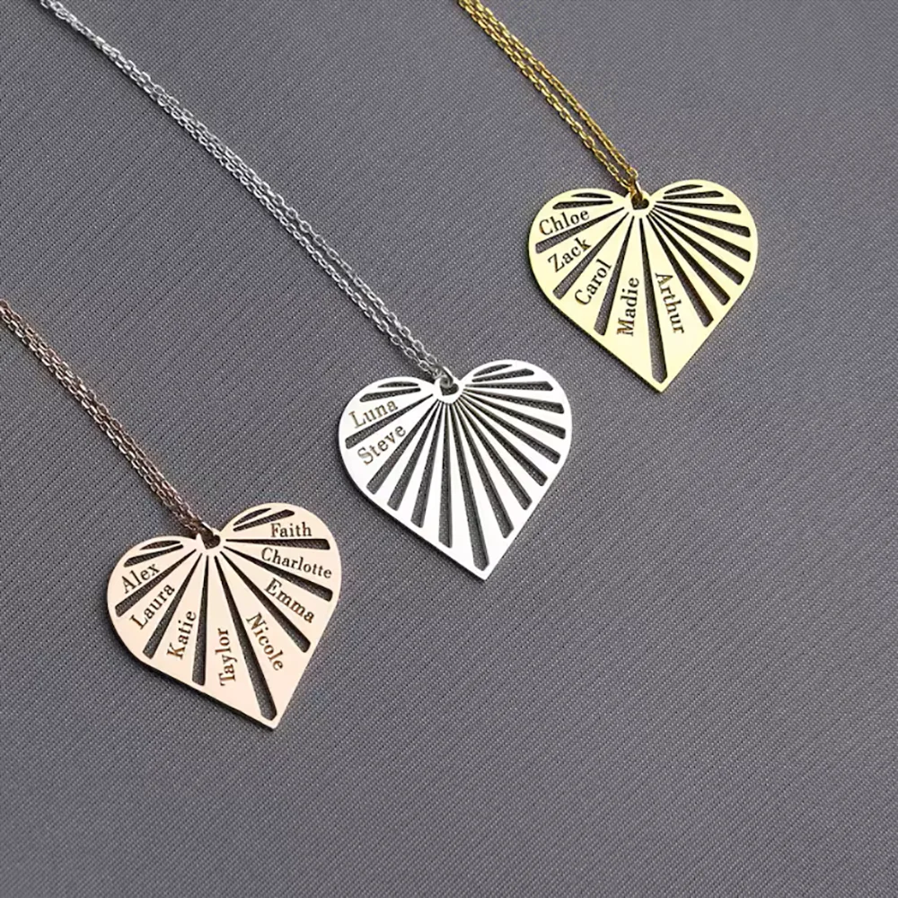 

Ожерелье с несколькими именами по индивидуальному заказу, ожерелье с именем семьи и детей для мамы, кулон в форме сердца из нержавеющей стали, ювелирное изделие, подарок