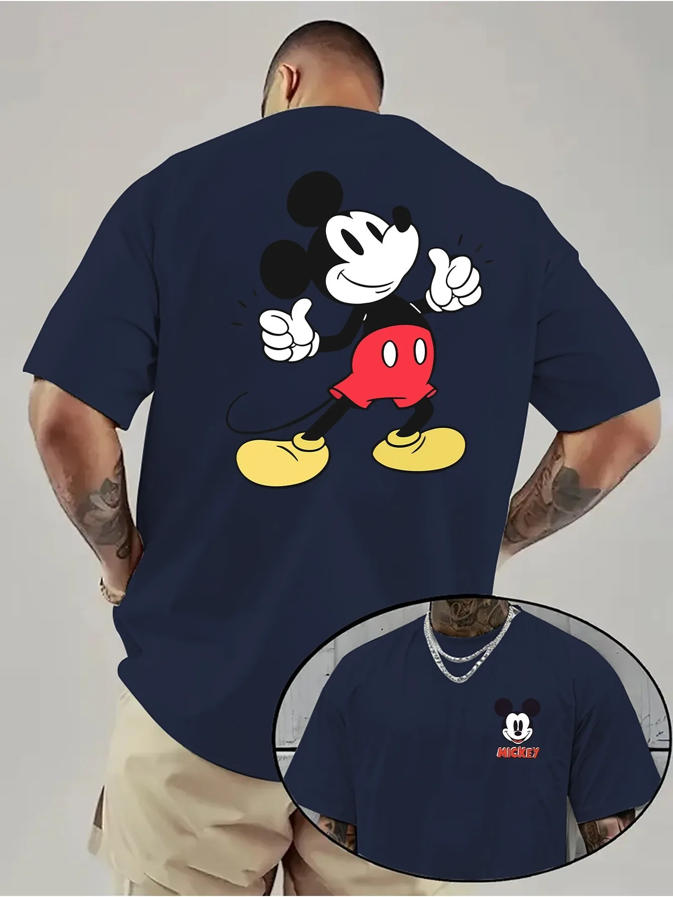 تي شيرت ديزني ميكي ماوس قطن للرجال والنساء كاجوال عصري كبير الحجم ملابس الشارع فضفاضة بأكمام قصيرة للجنسين مناسبة #2