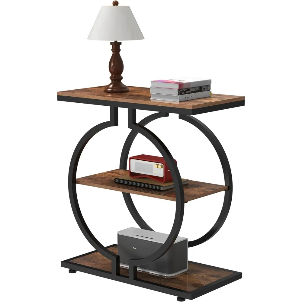 

Narrow End Table with O-Shaped Geometric Base Vintage Industrial Sofa Chair Side Table for Living Room Slim Nightstand