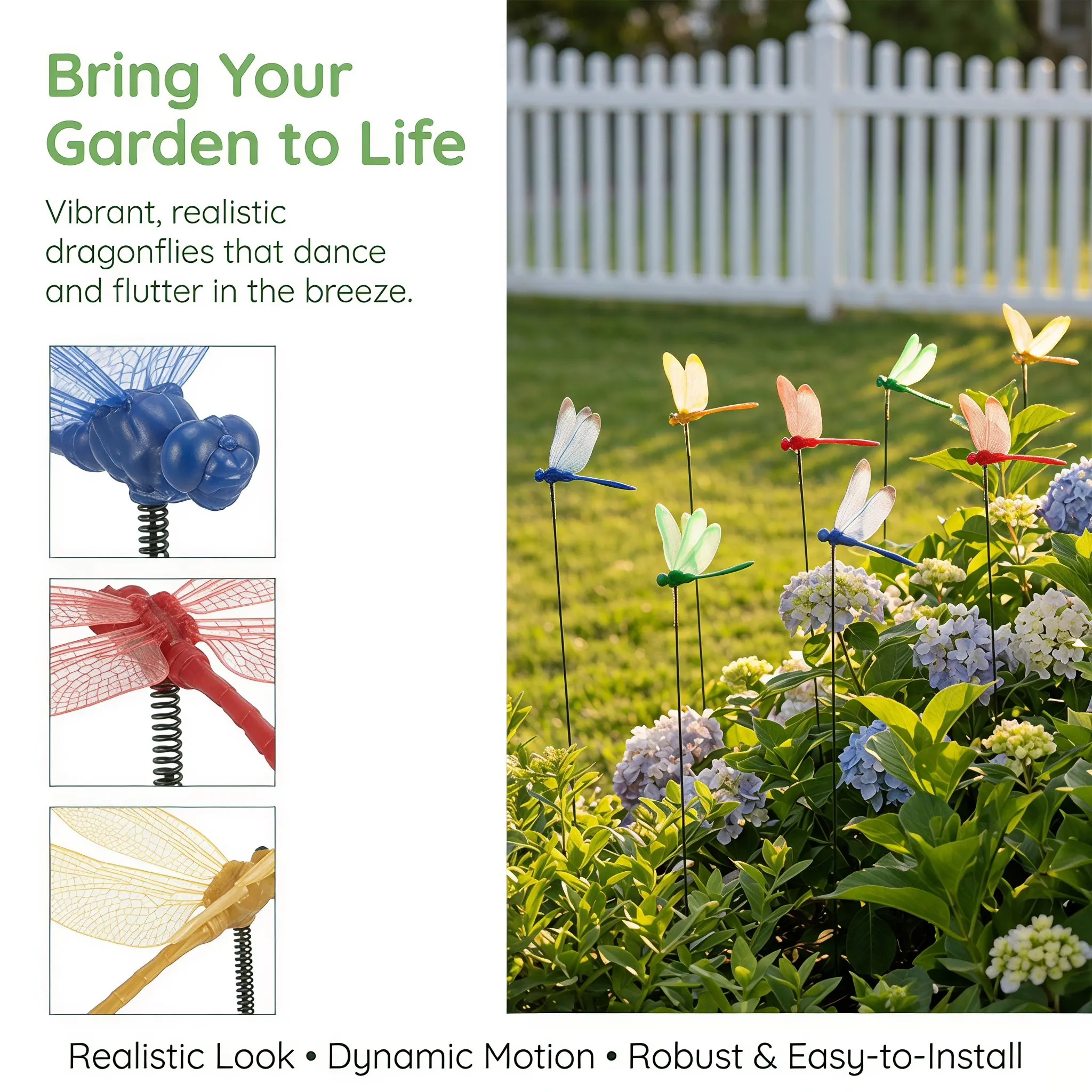 20Pcs Simulation Dragonfly Garden Stakes Realistic Outdoor Decor Lifelike Garden Decoration Yard Plant Ornament Fluttering