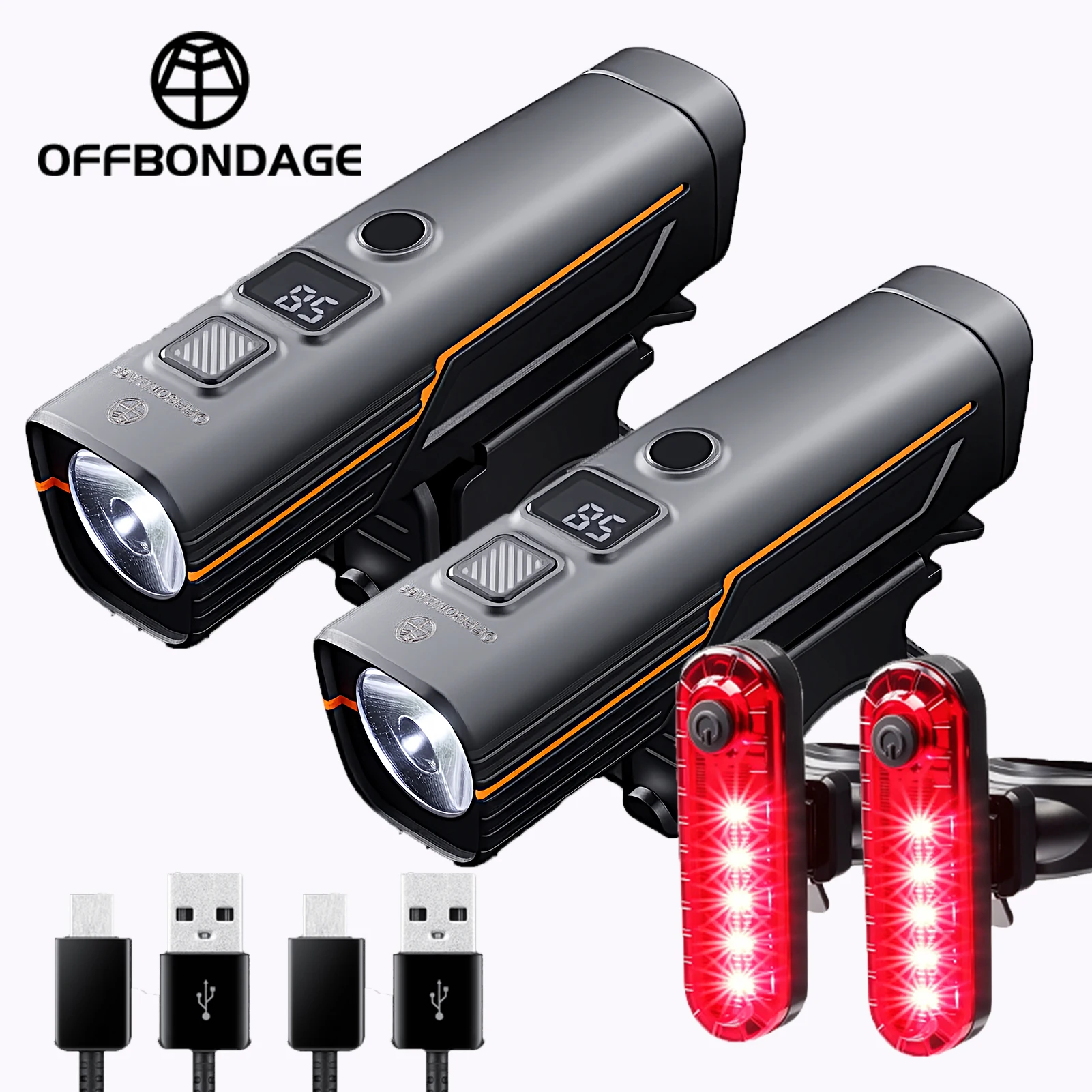Lanterna de Bicicleta OFFBONDAGE com Sensor Inteligente, Luz USB Recarregável para MTB, Lâmpada de Bicicleta de Montanha 300LM, Farol Dianteiro e Luz Traseira para Ciclismo