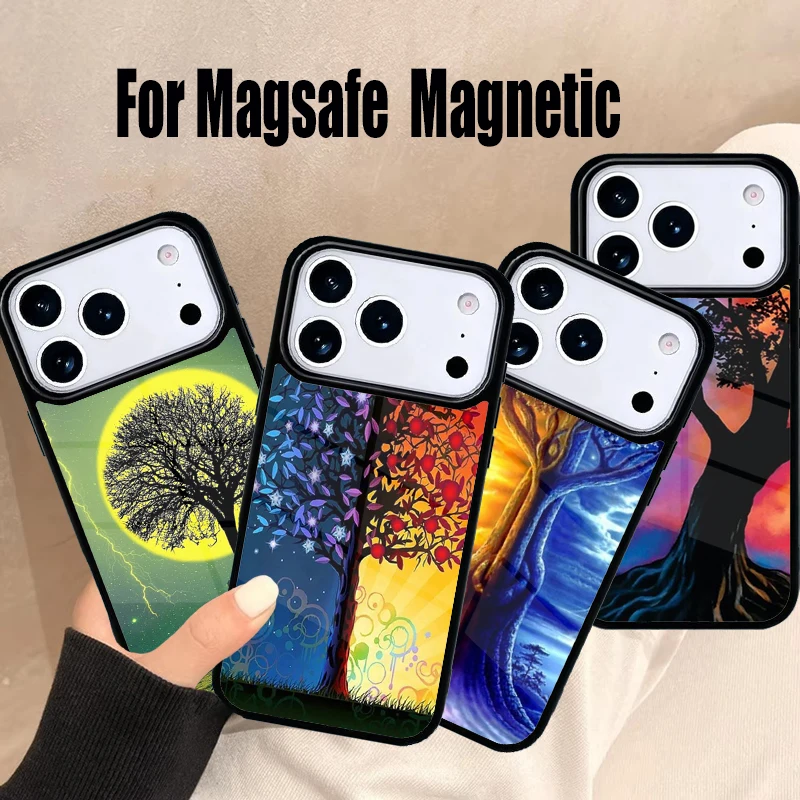 Day Night Tree Phone Case For iPhone 17 Air 16e 15 14 13 12 11 Pro Max Plus Magsafe Wireless Magnetic Cover