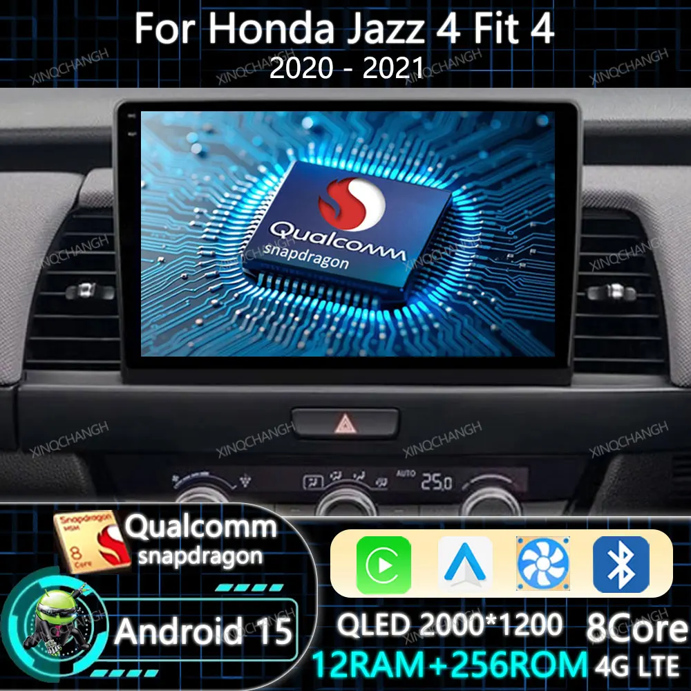 Android 15 Car Radio For Honda Jazz 4 Fit 4 2020 - 2021 GPS QLED Multimedia Stereo Video Player BT Head Unit 4G LTE 5G WIFI 2DIN