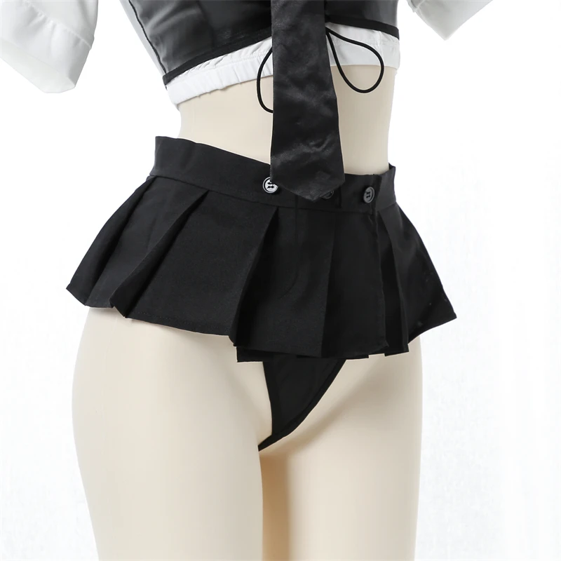 Anime Women Instructor Uniform Tie Hollow Blouse Cute Student Shirt Mini Skirt Suit Sweet Girl Policewomen Costume Cosplay