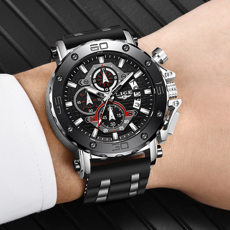 LIGE 2023 New Fashion Silicone Watch Men Casual Men\'s Military Watch Top Brand Luxury Sports Chronograph Clock Relogio Masculino