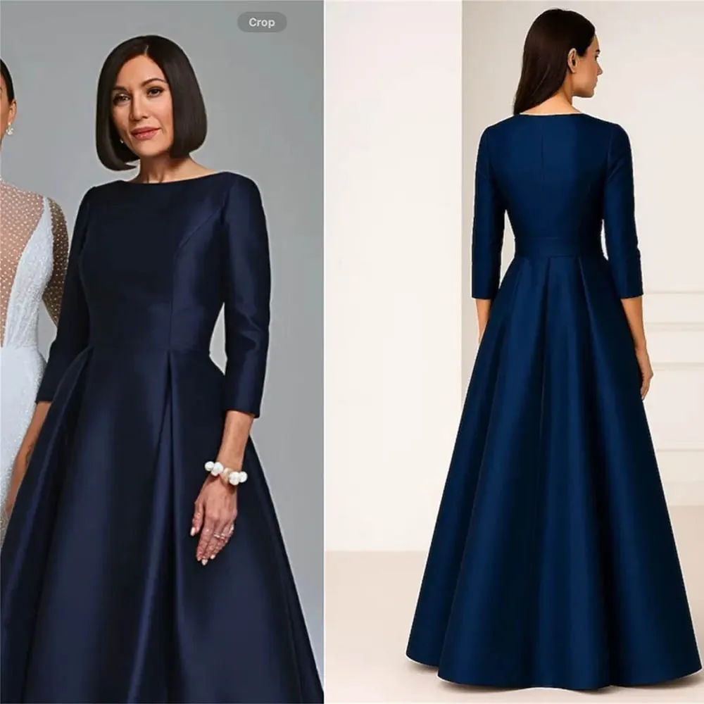 

Elegant 3/4 Sleeves Satin Party Grown A Line Evening Dresses Custom Made 2026 Party Grown