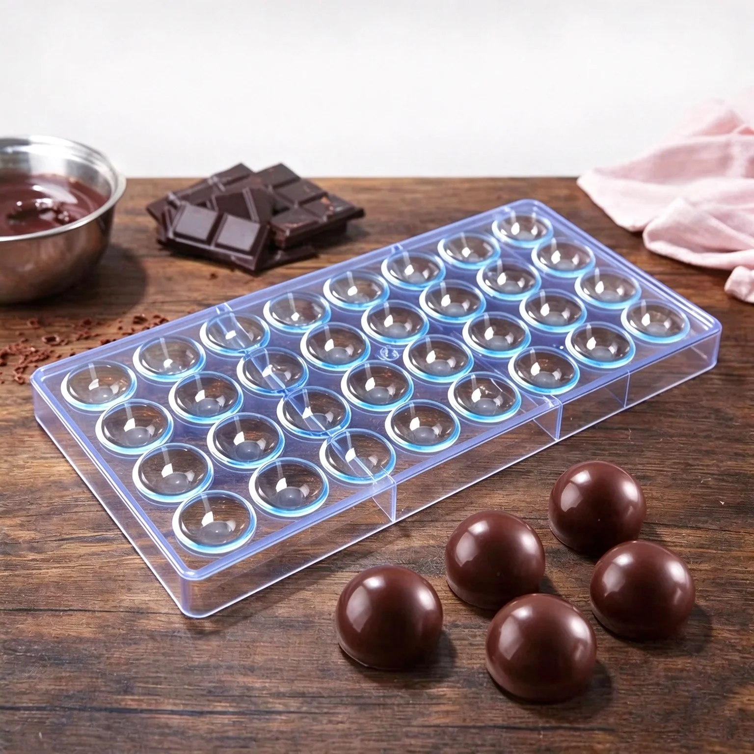 Hemisphere Polycarbonate Chocolate Mold, 1.06 Inch Diameter, 3D Half Ball Mold for Chocolate Candy, Soap, Resin, Jelly, Butter