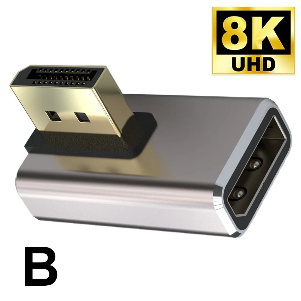 8K DisplayPort 1.4 Adapter 90 Degree 270 Degree Gold Plated Adapter Right DP Male to Female Vertical Connector Converter 8K@60Hz