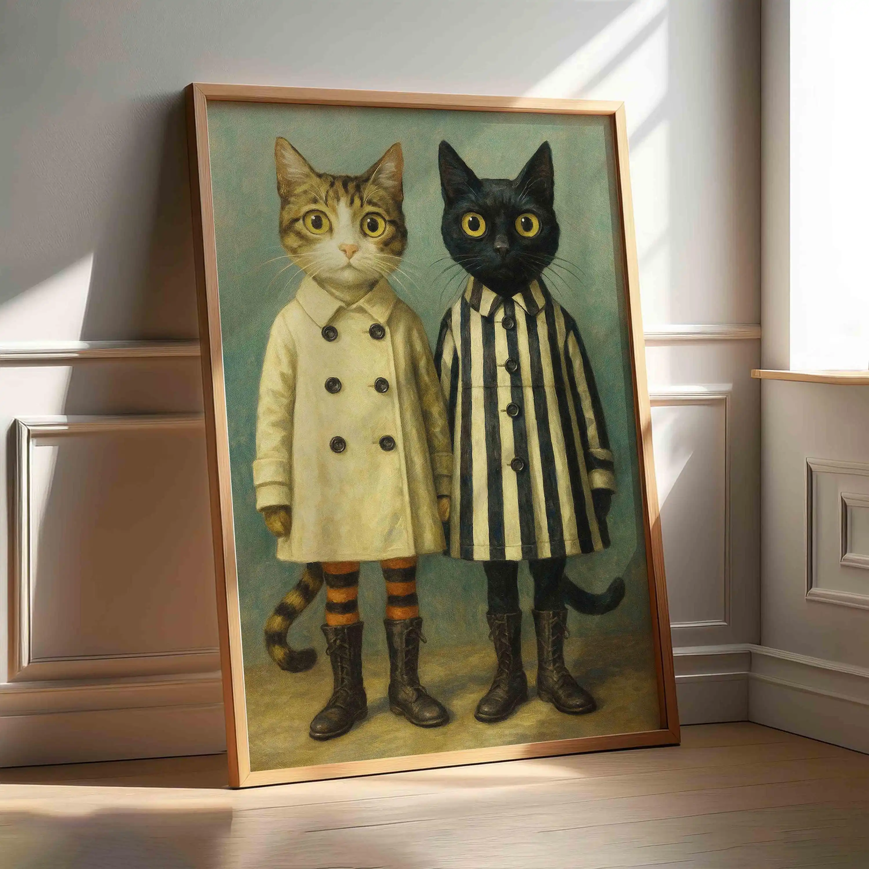 Retro Abstract Striped Cat Print Poster - Unframed Minimalist Modern Wall Art Poster Funny Animal Poster for Living Room Decor