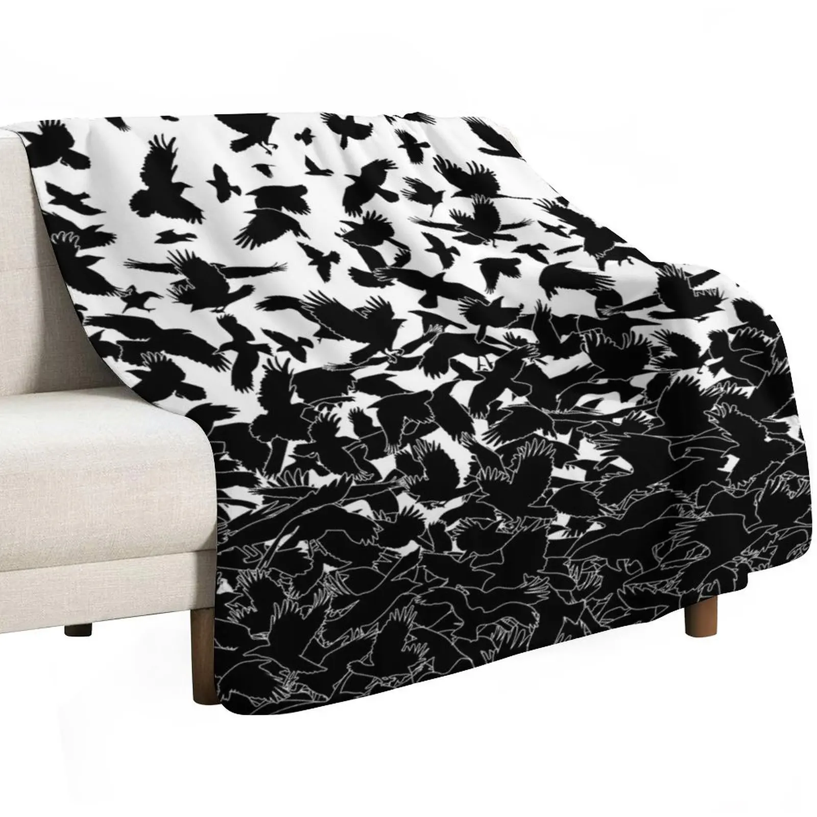 Raven Crow Flying Birds Abstract Goth Halloween Pattern Throw Blanket Lightweight Cozy Blanket for Bed Sofa