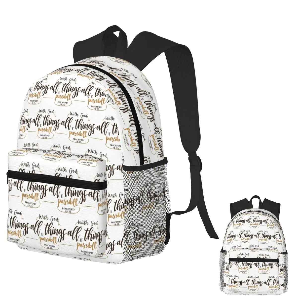 

With God All Things Are Possible Christian Christmas Bible Verse Student Backpack School Bag Daypack Bookbag Shoulder Bags