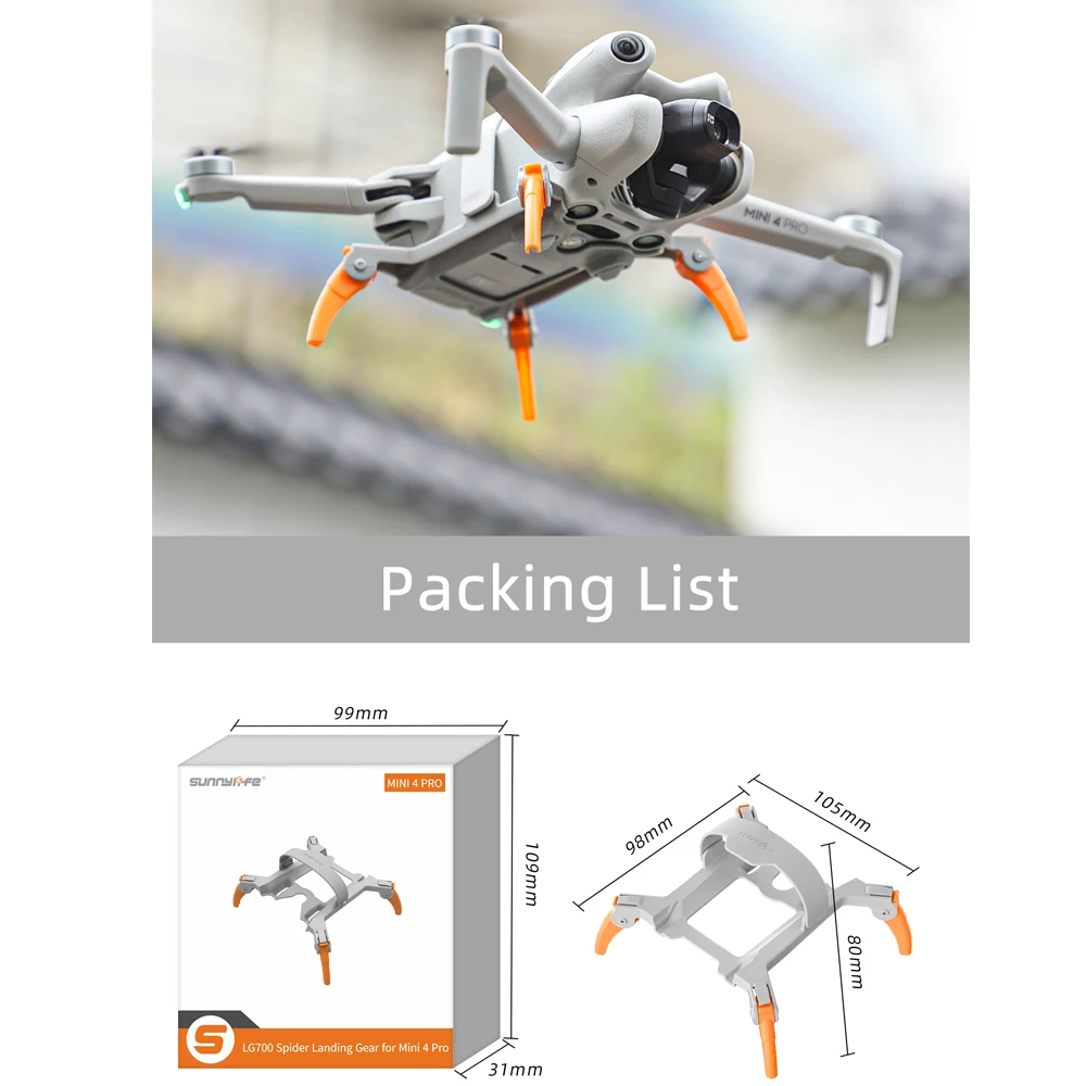 Sunnylife pour DJI MINI 4 Pro train d'atterrissage surélevé araignée engrenages Extensions Support jambe protecteur pour DJI Mini 4Pro Drone pièces