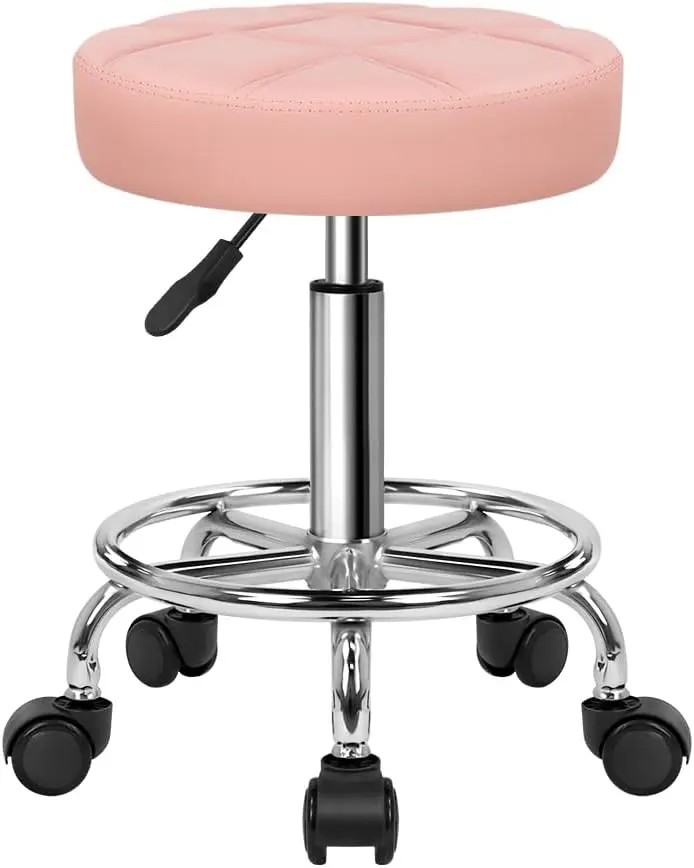 

Adjustable Swivel Stool with Wheels, PU Leather, 360° Rolling, Home Office