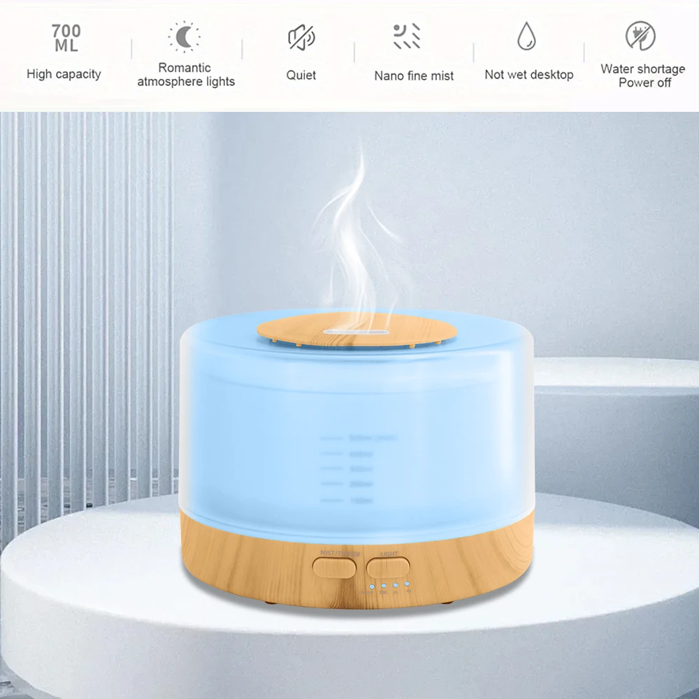500ml Essential Oil Diffuser with Remote Control, 7-Color LED Lights, 4 Timer Modes, Quiet Ultrasonic Aromatherapy for Home, Office, Room, Small & Stylish Design