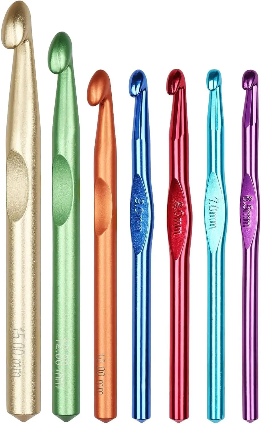 

Large Aluminum Crochet Hooks Set - Smooth Glide for Thick Bulky Yarn Blankets, Ergonomic Handle, Sizes 6.5mm-15mm